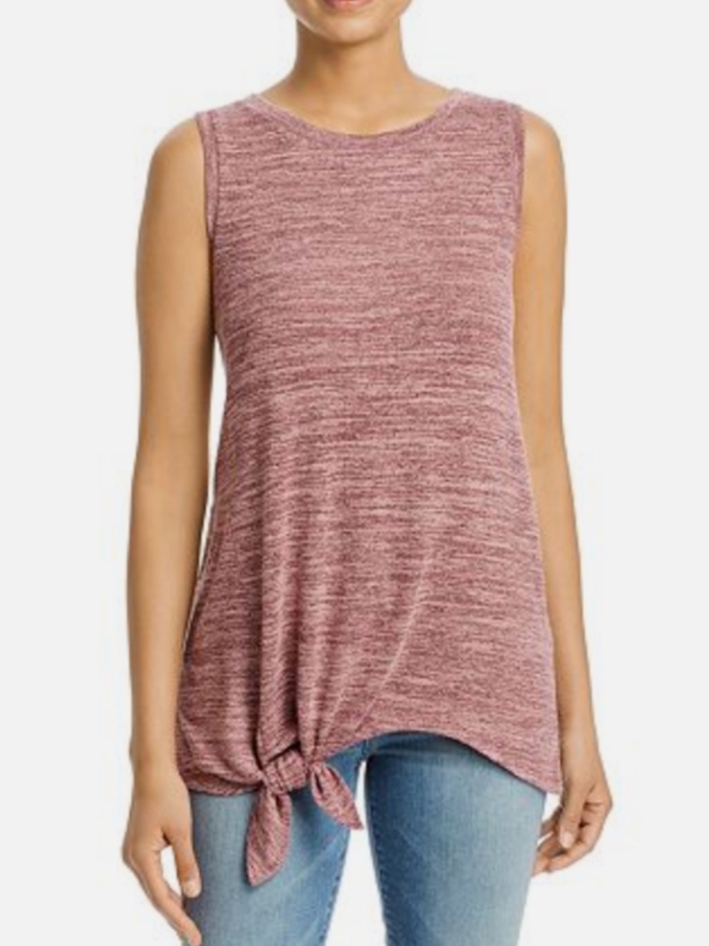 Cupio Pink Marled Tie Front Asymmetrical Longline Tank